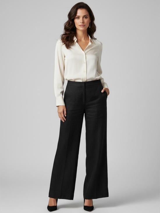 LOFT Pants - The LOFT Clean Wide Leg Pants in Linen Blend Black Size 14